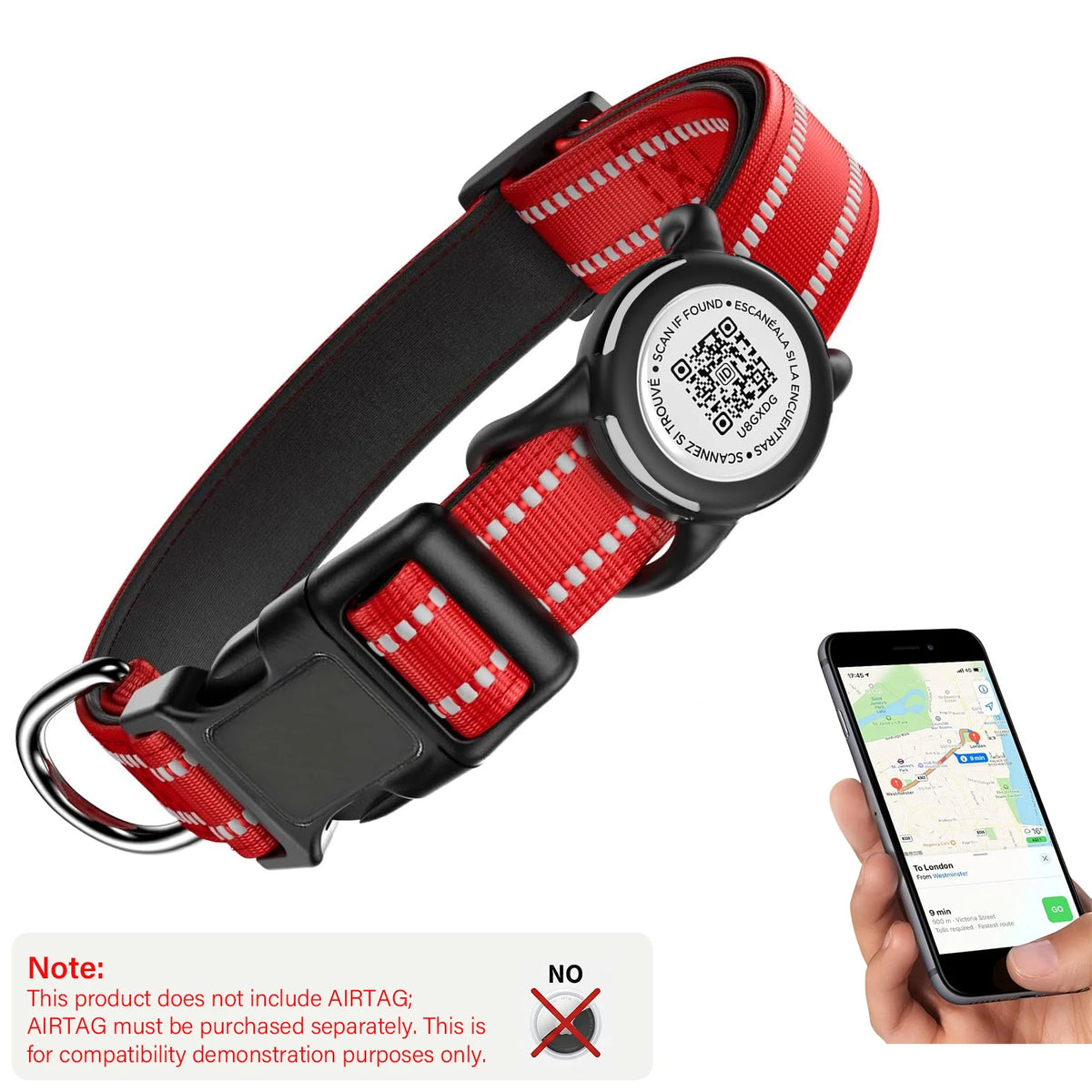Collar para Perro con Placa QR y Funda para Localizador – Reflectante y resistente al agua