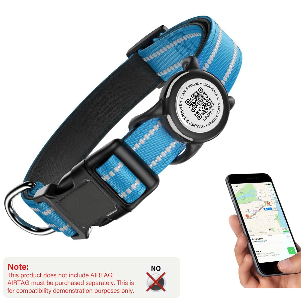 Collar para Perro con Placa QR y Funda para Localizador – Reflectante y resistente al agua