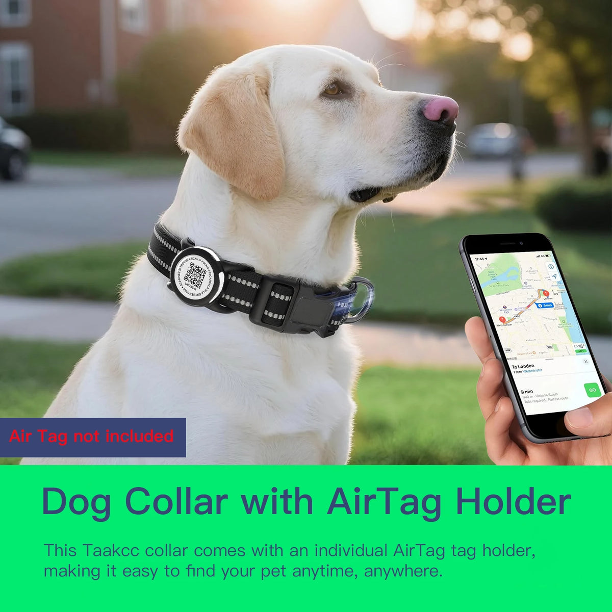 Collar para Perro con Placa QR y Funda para Localizador – Reflectante y resistente al agua