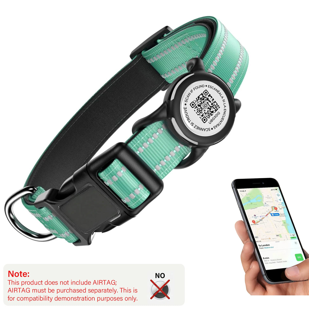 Collar para Perro con Placa QR y Funda para Localizador – Reflectante y resistente al agua