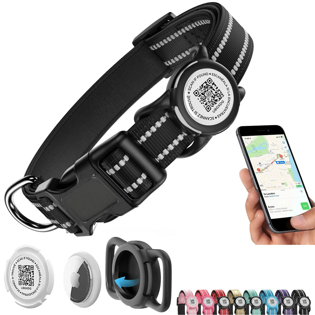 Collar para Perro con Placa QR y Funda para Localizador – Reflectante y resistente al agua