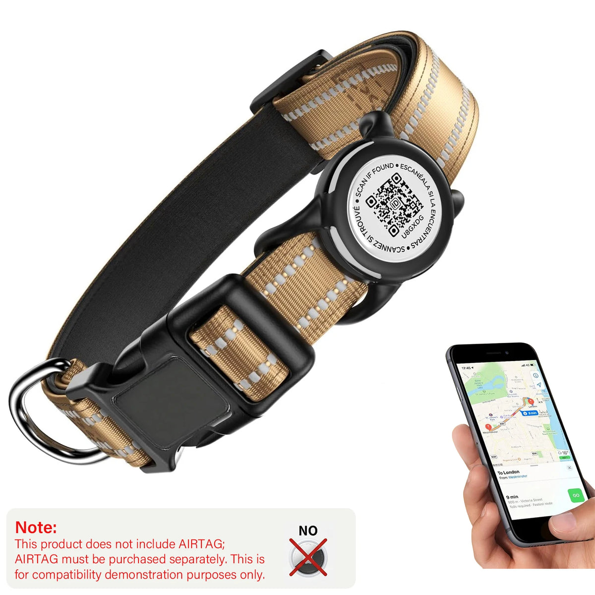 Collar para Perro con Placa QR y Funda para Localizador – Reflectante y resistente al agua