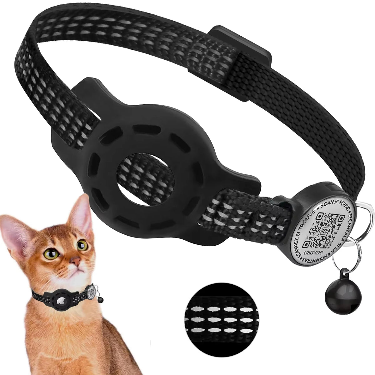 Collar para Gato con Placa QR y Funda para Localizador – Con broche de seguridad