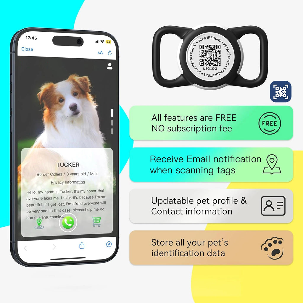 Collar para Perro con Placa QR y Funda para Localizador – Reflectante y resistente al agua