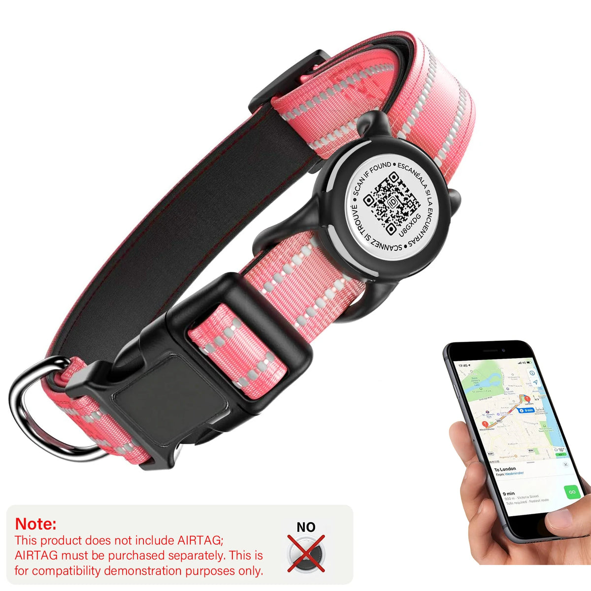 Collar para Perro con Placa QR y Funda para Localizador – Reflectante y resistente al agua