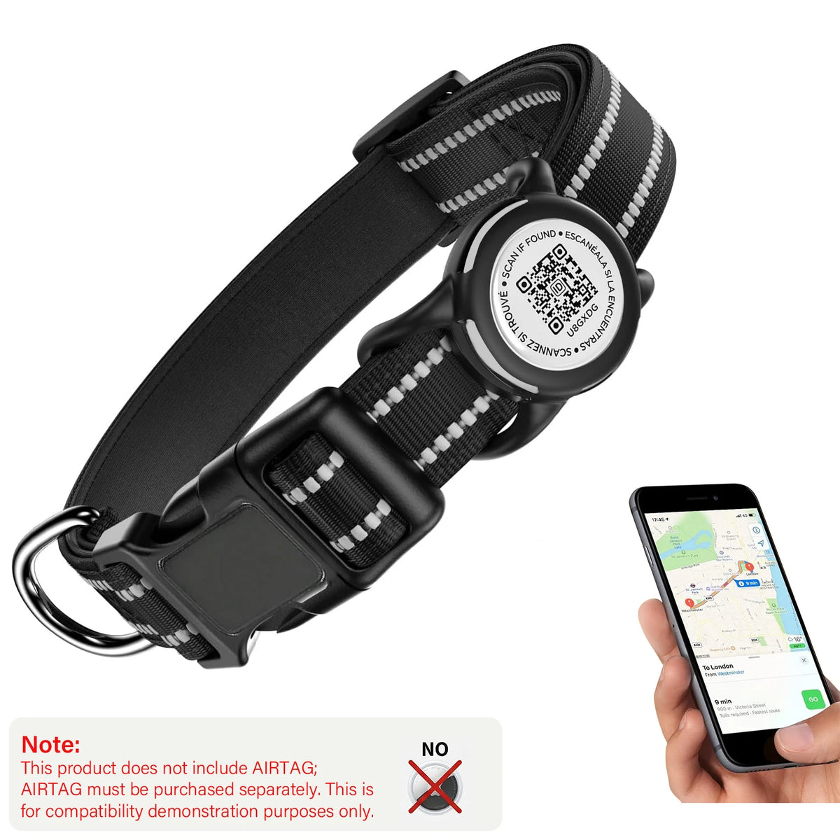 Collar para Perro con Placa QR y Funda para Localizador – Reflectante y resistente al agua