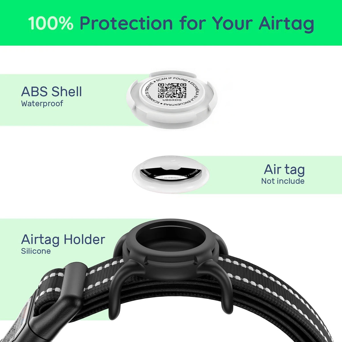 Collar para Perro con Placa QR y Funda para Localizador – Reflectante y resistente al agua