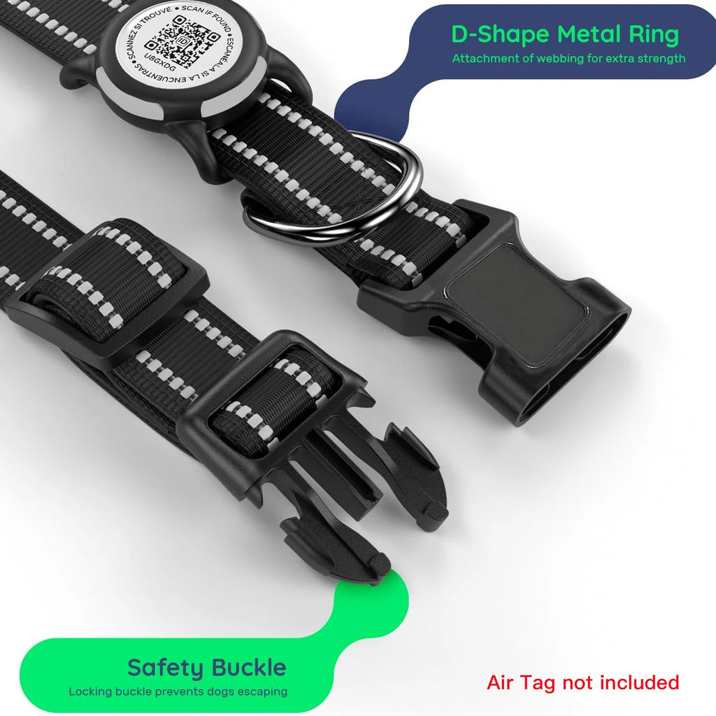 Collar para Perro con Placa QR y Funda para Localizador – Reflectante y resistente al agua
