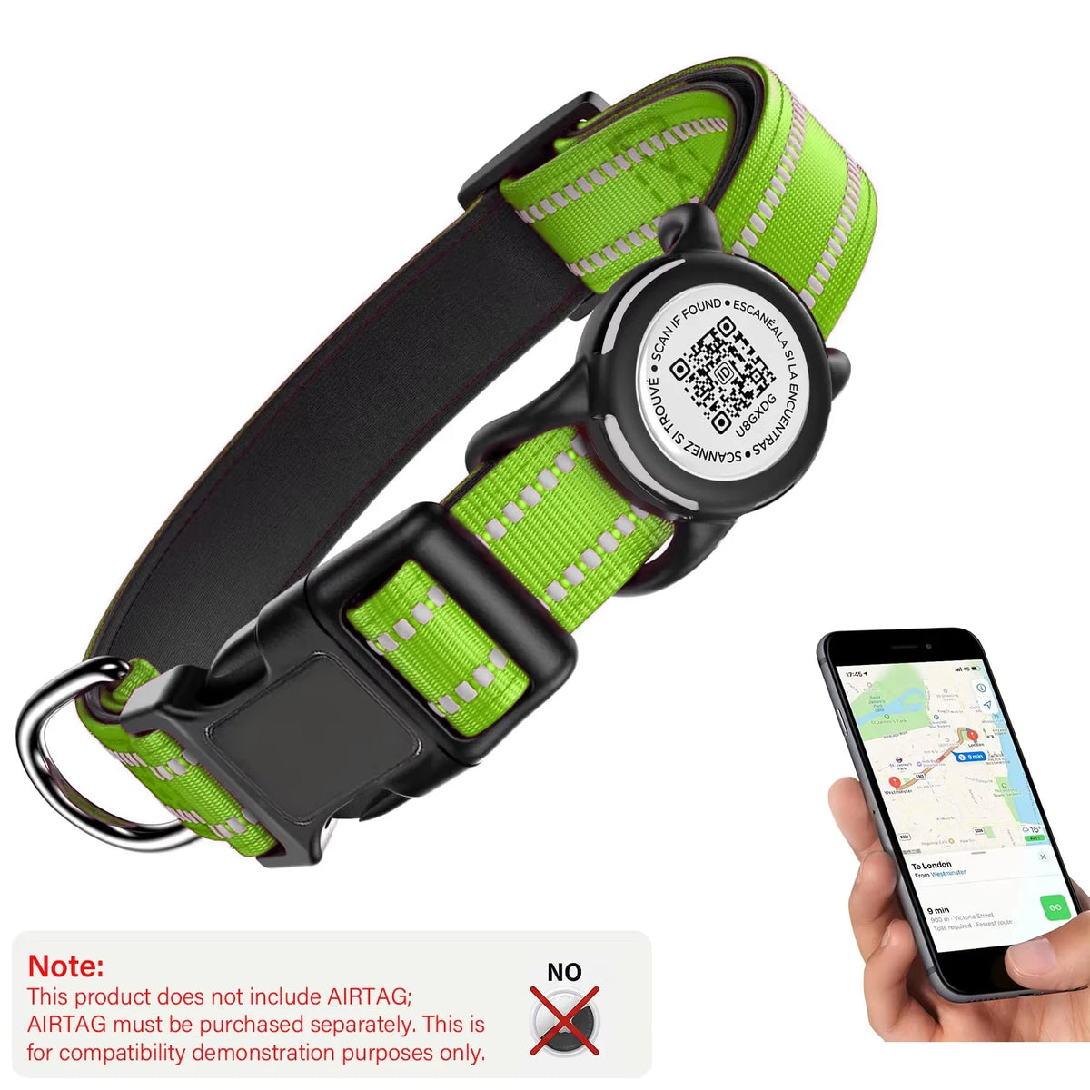 Collar para Perro con Placa QR y Funda para Localizador – Reflectante y resistente al agua