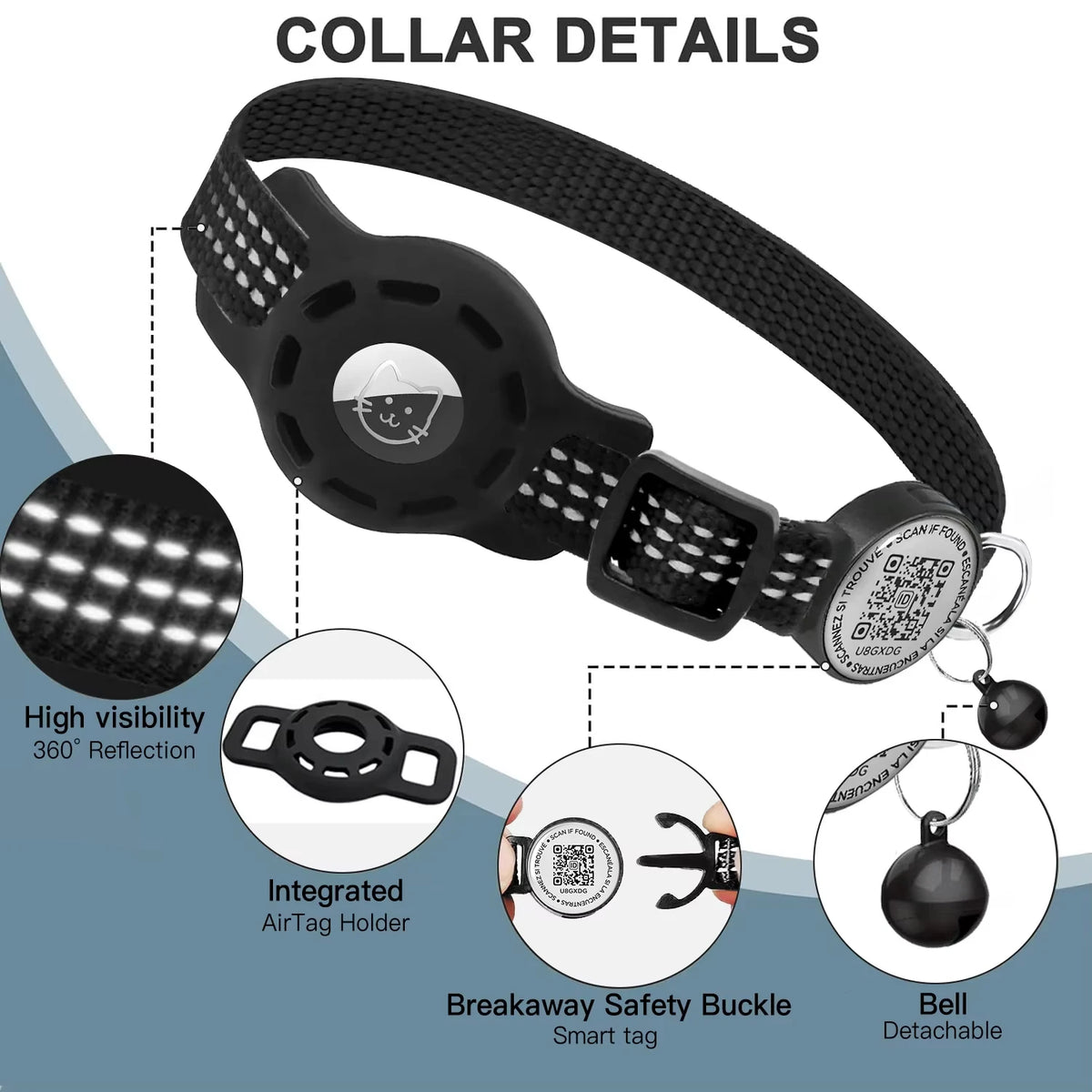 Collar para Gato con Placa QR y Funda para Localizador – Con broche de seguridad
