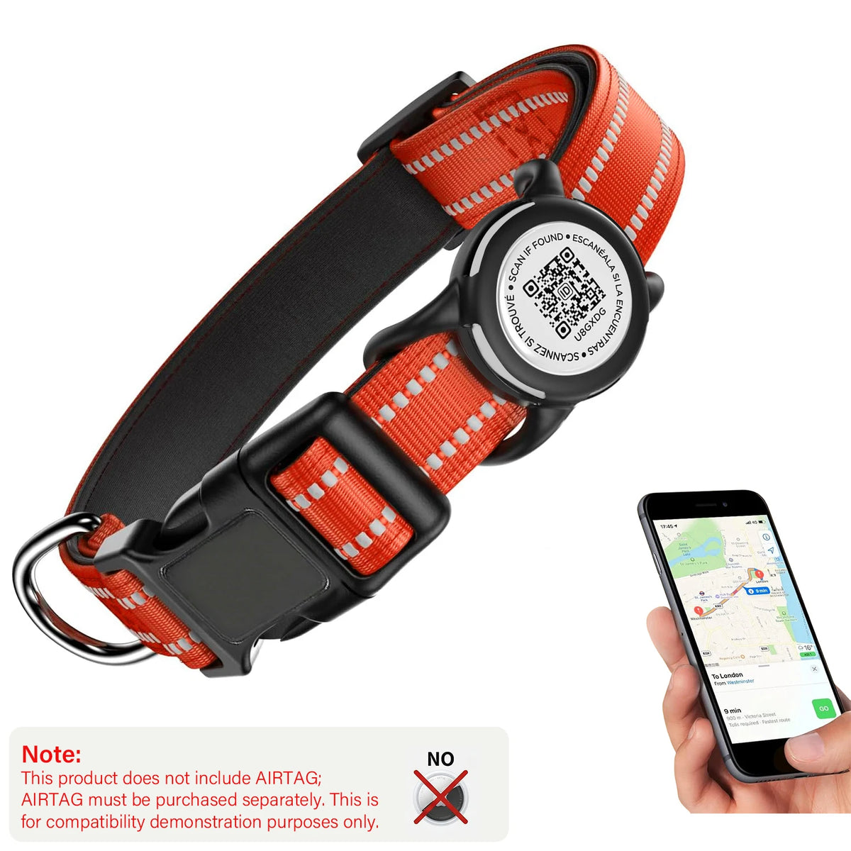 Collar para Perro con Placa QR y Funda para Localizador – Reflectante y resistente al agua