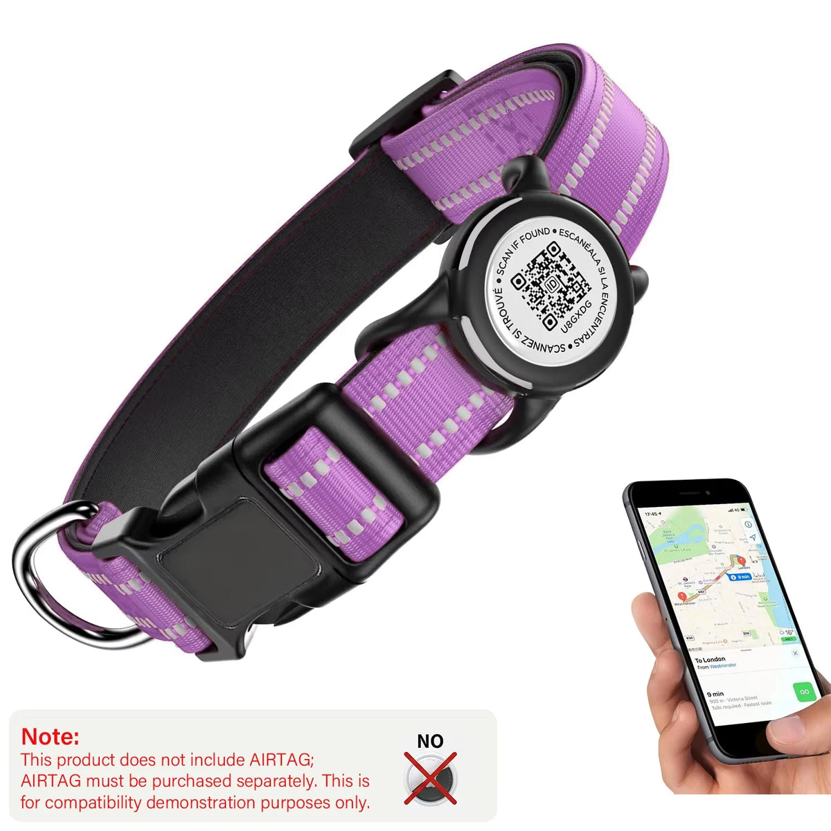 Collar para Perro con Placa QR y Funda para Localizador – Reflectante y resistente al agua
