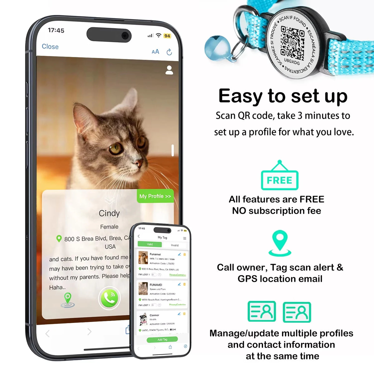Collar para Gato con Placa QR y Funda para Localizador – Con broche de seguridad