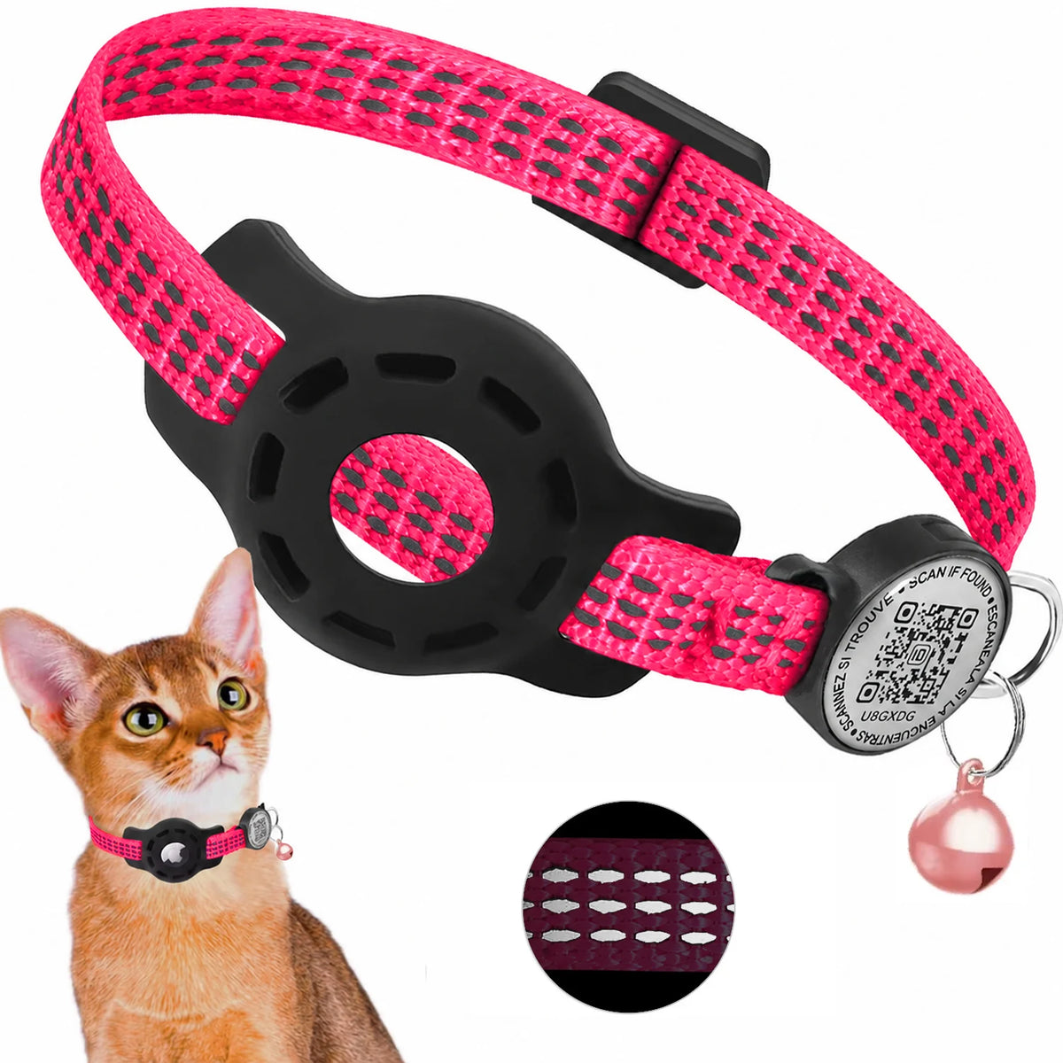 Collar para Gato con Placa QR y Funda para Localizador – Con broche de seguridad