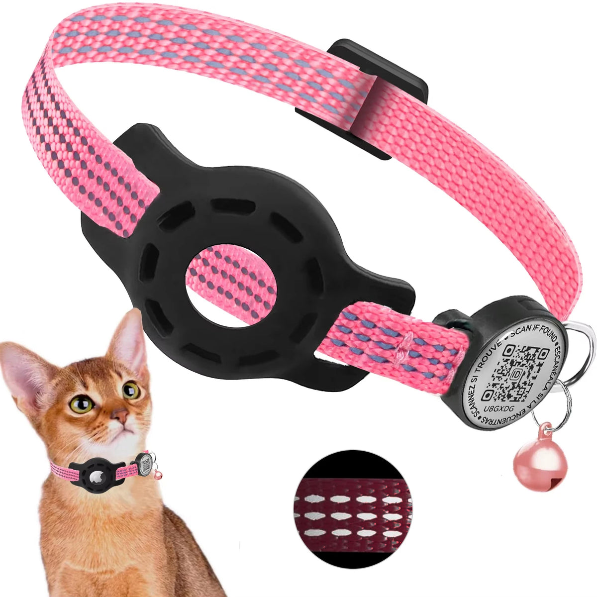 Collar para Gato con Placa QR y Funda para Localizador – Con broche de seguridad