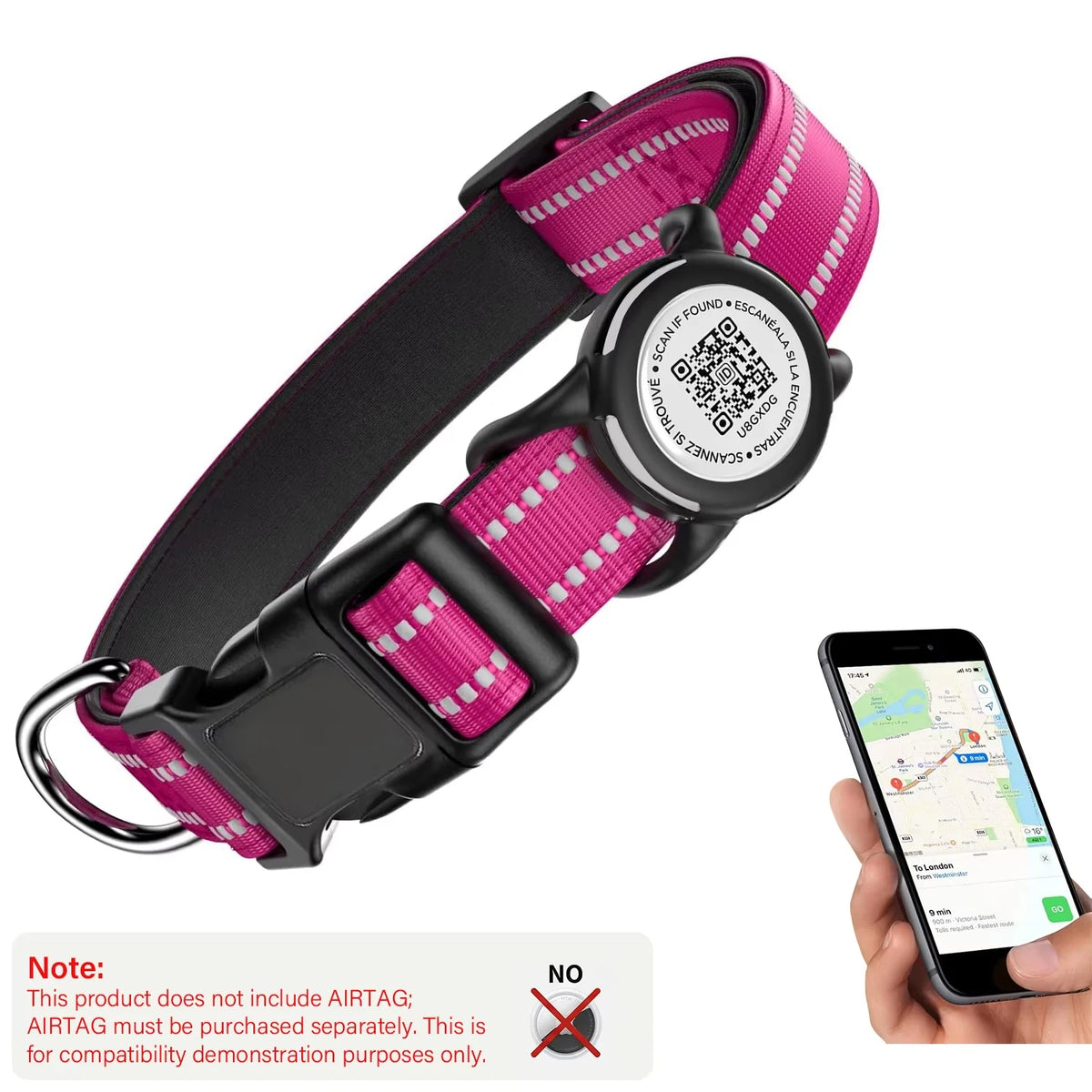 Collar para Perro con Placa QR y Funda para Localizador – Reflectante y resistente al agua